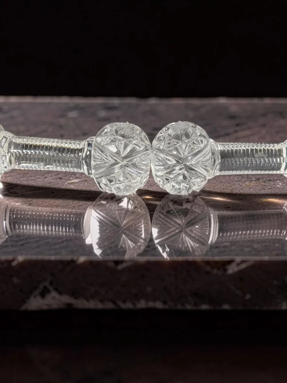 vintage pair of gorham cut lead chrystal barbell knife rest